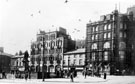 View: s16031 Fitzalan Square looking towards (right-left), No. 2 John Smith's Tadcaster Brewer Co. Ltd., offices and Marples Hotel, wine and spirit merchants, No 4, Fisher, Son and Sibray Ltd., nurserymen, The White Building, Offices