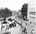 View: s16062 Fitzalan Square looking towards Flat Street, General Post Office and King Edward VII Statue, left, No. 4 Marples Hotel and The White Building, right