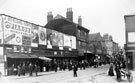 Gibraltar Street from the junction with Trinity Street (right) showing businesses including No. 220/4 Thomas Nixon and Son, pawnbrokers, Midland Railway Co., parcels receiving office and No. 204/6The Oriental Tea Co., Nichols and Co., grocers, right 