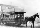 One horse tramcar, single deck No. 19. Tram for the Lady's Bridge, Savile Street and Brightside, outside the Bridge Inn, Brightside Lane. Car built by Starbuck of Birkenhead in 1874, withdrawn by 1901