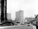 View: s16334 Glossop Road, Baptist Church, left, offices (No. 388) belonging to Husband and Co., civil engineers (Head Quarters), University House and Hicks Building in background