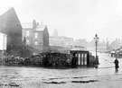 Gents urinal on the corner of Gower Street/Sutherland Road, Burngreave with Sutherland Road Baths visible behind the advertising hoardings