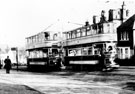 Tram Nos. 397 and 385 at Nether Green (School in background)