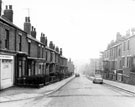 Grimesthorpe Road from the junction with Earldom Road looking towards Nos. 88 - 90 The Tea Gardens Hotel (left), Burngreave