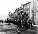 View: s16973 Glossop Road bus viewed in Haymarket (owned by W.H. Haigh's), looking towards Royal Hotel, Norfolk Market Hall in background (prior to rebuilding of west front, 1904-5)