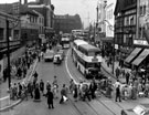 View: s16985 Haymarket looking towards Fitzalan Square, Construction of new F.W. Woolworth and Co. Ltd., left, premises on right include No. 21, Arthur Davy and Sons Ltd., Mikado Cafe and No. 25, Weaver to Wearer Ltd.