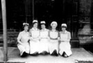 Miss Ivy Rotherham and staff of Outpatients outside the Roundhouse, Royal Infirmary, Infirmary Road