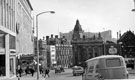 View: s17205 High Street looking towards Fitzalan Square and Commercial Street showing Canada House (the old Gas Company offices), premises include Barclays Bank, Classic Cinema and Bell Hotel, C and A Modes Ltd., Nos. 59 - 65 High Street