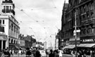 View: s17215 High Street from Coles Corner, Foster's Buildings, right, including Nos.10 - 14 H. Samuel Ltd., jewellers, Nos. 14 - 16 Henry Dodgson, costumiers, Telegraph and Star Offices, Kemsley House, left