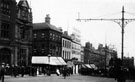 High Street, No. 7 London City and Midland Bank Ltd., Nos. 9 - 11 Sheffield Goldsmiths' Co., silversmiths, Castle Chambers and old Telegraph Offices, left