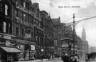 High Street looking towards Fargate, No. 2 Barclays Bank Ltd., No. 4 Thatched House Hotel and restaurant, No 6, Boots Cash Chemists, No. 8 Kingdon and Son, tobacconist