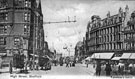 View: s17241 High Street from Church Street, No. 1 Pawson and Brailsford, printers, Parade Chambers, left, Foster's Buildings including Nos. 10 - 16 W. Foster and Son Ltd., tailors, right