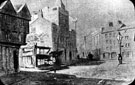 View: s17295 High Street/Market Place at corner of Change Alley, timber framed building on right was formerly a town house, later used by John Wheeldon and Co, manufacturers of leather bands