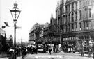 General view of High Street, Foster's Buildings, right (including Nos.10-16 William Foster and Son, tailors, No. 20 Charles Tinker, boot manufacturer), Nos 30 - 32 Sheffield Cafe Co., Central Hotel and Cafe, Nos. 44-64 John Walsh Ltd., general draper