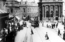 High Street looking towards Commercial Street and Gas Company Offices, Fitzalan Square and Birmingham District and Counties Banking Co. Ltd, right, former General Post Office and Fitzalan Market Hall, left