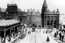 View: s17315 High Street looking towards Commercial Street and Gas Company Offices, 1911-1912, Fitzalan Square and Birmingham District and Counties Banking Co. Ltd, right, former General Post Office and Fitzalan Market Hall, left