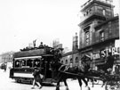 View: s17317 High Street outside Fitzalan Chambers, Fitzalan Market Hall including Stables and Co., tea dealers