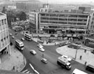 View: s17357 Elevated view of High Street (foreground) and Change Alley, Fitzalan Square in background. Office block in centre includes Marples Hotel, No. 4 Fitzalan Square left