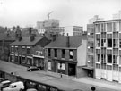 View: s17603 Leavygreave Road showing the former Leavygreave Hotel (centre) next to the Leavygreave Service Station with United Sheffield Hospitals, School of Physiotherapy the tall building extreme right