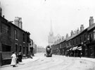 London Road from Lowfield, No. 384 Joseph Daniels, joiner and builder, left, Trinity Wesleyan Methodist Church (later renamed Brunswick-Trinity Methodist Church), in background