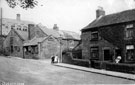 Lydgate Lane at junction with Tapton Hill Road, Bly's Blacksmith Shop, left, Lydgate School in background