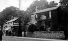 Cottage and shops, Manchester Road, near junction with Lydgate Lane, Crosspool (the shops on left were double fronted to Lydgate Lane)