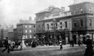 Fitzalan Market, Market Place, looking towards Angel Street, 1880-1900, premises include William Colver, hosier and Thomas Cook and Sons, tourist agents