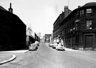 Matilda Street from Mortimer Street, No. 160 Worrall Brothers Ltd., hackle and pin manufacturers, Falcon Works, left, No. 169 Truro Works, right