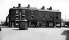 Nos. (left to right) 124 - 114 A. Beckett, fish and chip shop, Meadow Street, Netherthorpe between Henry Street (left) and Sudbury Street showing the public lavatories