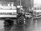 Traffic at The Moor and Ecclesall Road junction, premises include No. 206 The Moor, Yorkshire Bank Ltd., No 210, S. Sawer, Confectioners
