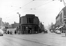 Junction of Cemetery Road and London Road, bottom of The Moor, Barclays Bank, centre, Sheffield and Ecclesall Co-operative Society (The Arcade), right