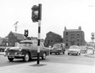 Moore Street and Clarence Street junction, Hodgson Street and former Primitive Methodist Chapel in background,