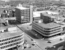 Elevated view of Moorhead, Furnival Gate and The Moor, Matilda Way (including multistorey car park) and Eyre Street in background