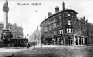 Moorhead looking towards Cambridge Street, Union Street, right, Public Benefit Boot Co., boot dealers, right, Crimean Monument, left