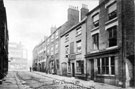 New Church Street, looking towards Pinstone Street, now site of Town Hall, No 7, Cutlers' Arms P.H., No 9, Old Green Man, No 11, Henry Bocking, Beer Retailer 	