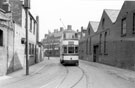 Tram No. 272 on Neepsend Lane with Neepsend Steel Tool Corporation Ltd., in the background
