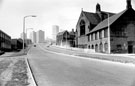 Netherthorpe Road looking towards Netherthorpe Flats with Netherthorpe Primary School and St. Anne's Church and Church Hall in the foreground