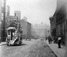Norfolk Street, showing Heeley Horse Bus. Building on left with turrets is St. Marie's RC Church Rectory, building on right with columns is Nos. 97 - 101 Hay and Son, wine and spirit merchants, Furnival Chambers Norfolk Street, showing Heeley Horse Bus. Building on left with turrets is St. Marie's RC Church Rectory, building on right with columns is Nos. 97 - 101 Hay and Son, wine and spirit merchants, Furnival Chambers