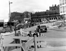 View: s18364 Construction of Arundel Gate, Norfolk Street, right, Tudor Way and Lyceum Theatre in background, large derelict building next to Lyceum is No 69, Norfolk Street, former Cole Brothers Bedding Factory