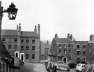 Nos. 17 - 19 left, Nos. 26 - 24 right, Paradise Square, looking towards Silver Street Head, 1945-1950, No 17 (extreme left) was formerly a pub called Q in the Corner, later renamed Shrewsbury, No 24, former studio of Sir Francis Chantrey (far right)