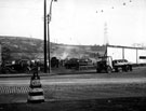 Penistone Road North at the junction with Herries Road showing the fairground and Wadsley Bridge Allotments in the background, 1945-1955