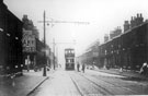 Tram No. 263 (Nether Edge) at the Tram Terminus, Petre Street showing the junction with Canada Street (left)