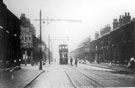 View: s18695 Tram No. 263 (Nether Edge) at the Tram Terminus, Petre Street showing the junction with Canada Street (left)