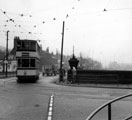 Tram No. 102 approaching Hillfoot Bridge along Penistone Road