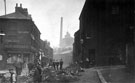View: s18722 Pond Street at junction with Pond Hill, No. 64 John Young, hay and straw dealer, right, Nos. 63 and 65 William R. Storey, grocer, Pond Street Brewery in background