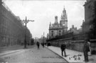 View: s18739 Pinstone Street from outside St. Paul's C. of E. Church, looking towards Town Hall, Palatine Chambers, left