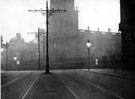 View: s18764 Night view of Pinstone Street showing street lighting, looking towards St. Paul's C. of E. Church