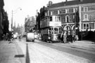 View: s18778 Pinstone Street from Moorhead, 1950 - 1955, Nelson Hotel behind tram