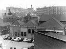 Pond Street looking towards The Sheffield Cold Stores, Meat Wholesalers (foreground) and Park Hill and Hyde Park Flats, Shude Lane, left, 	