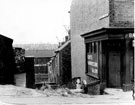 Prospect Square from Prospect Road, Heeley, No. 40 Prospect Road, Thos. Wolstenholme, Hairdresser, Railway and Havelock Works, in background